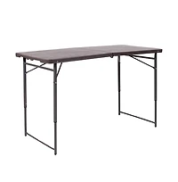 4-Foot Height Adjustable Bi-Fold Dark Gray Plastic Folding Table With Handle