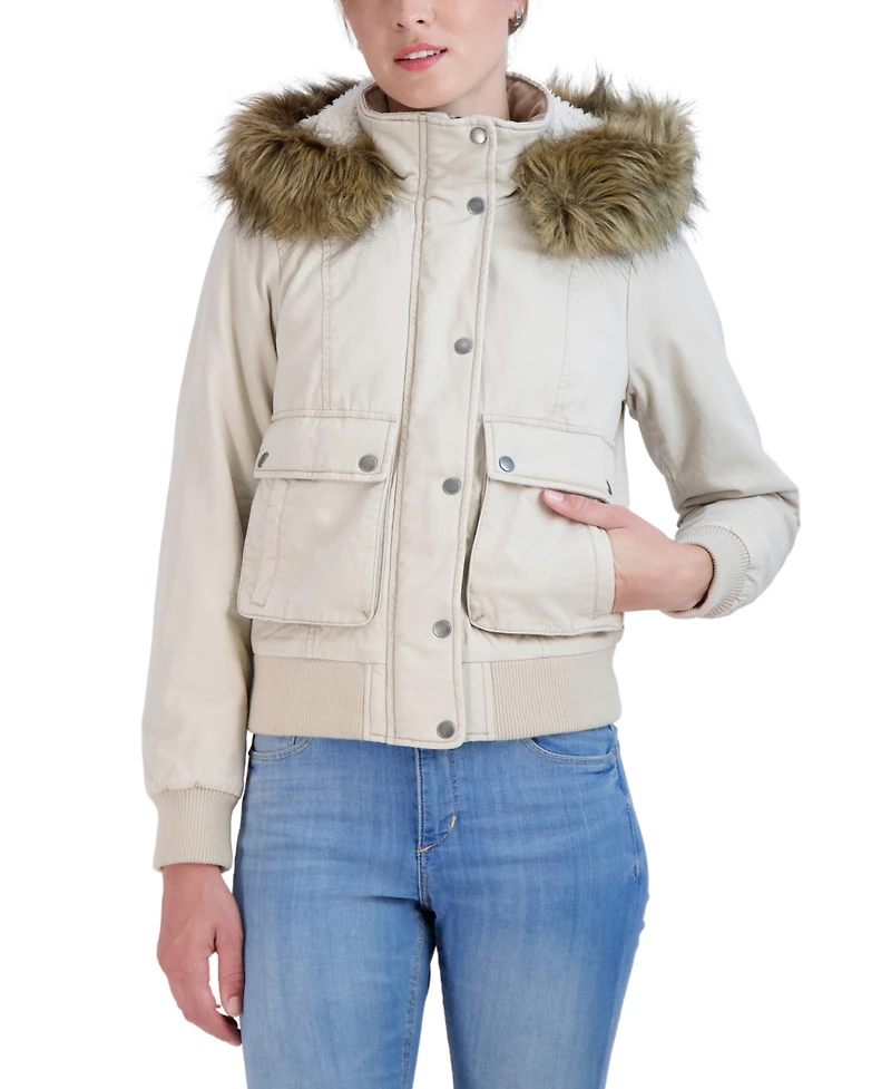 Sebby Juniors' Juniors' Cotton Faux Fur Trimmed Bomber Jacket