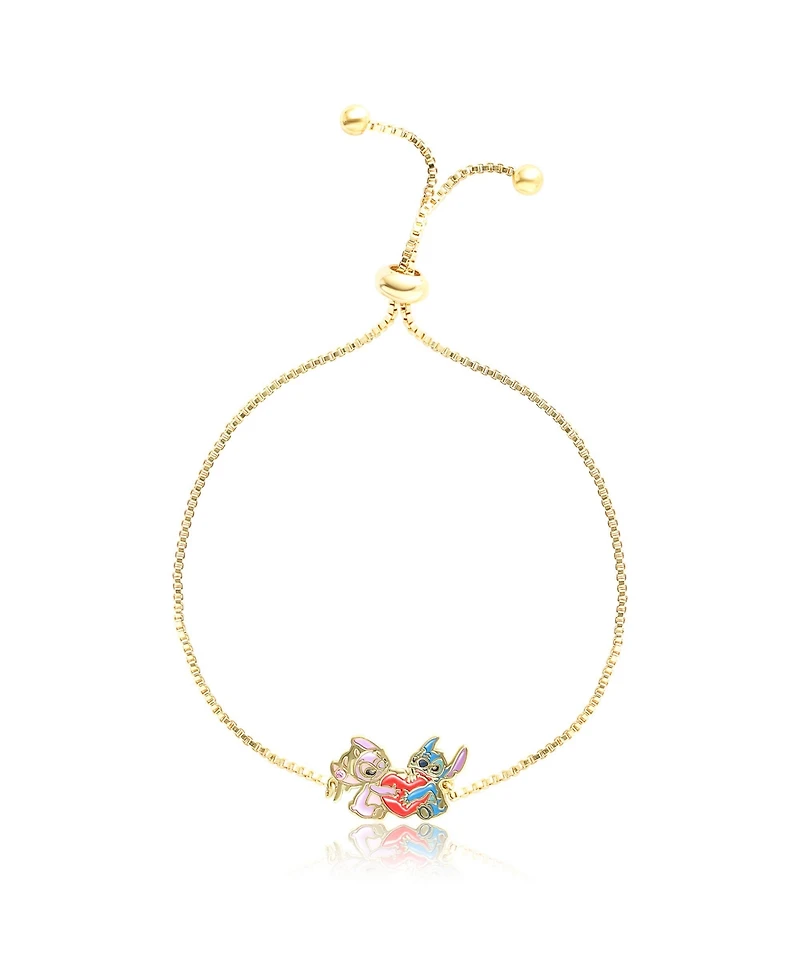 Disney Stitch and Angel Heart Lariat Bracelet - 18kt Gold Plated Adjustable Stitch Bracelet, Officially Licensed