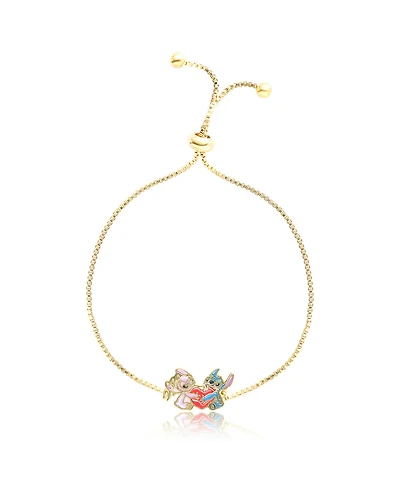 Disney Stitch and Angel Heart Lariat Bracelet - 18kt Gold Plated Adjustable Stitch Bracelet, Officially Licensed