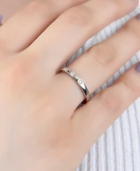 Pave Cubic Zirconia Triple Stone Ring in Sterling Silver