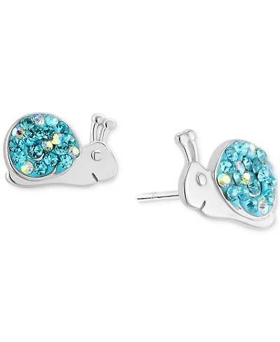 Blue Crystal Pave Snail Stud Earrings in Sterling Silver