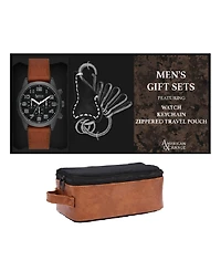 American Exchange Men's Quartz Cognac Polyurethane Leather Watch 48mm Gift Set