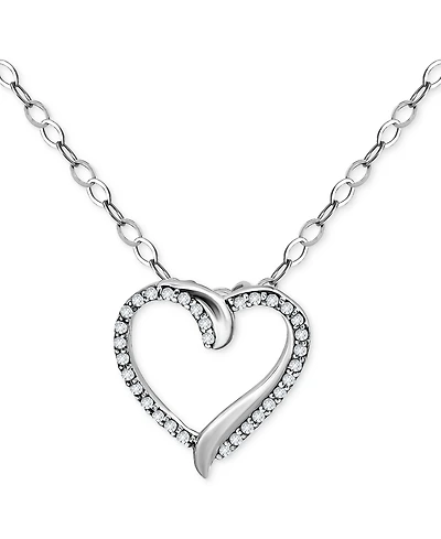 Giani Bernini Cubic Zirconia Open Heart Pendant Necklace in Sterling Silver, 16" + 2" extender, Created for Macy's
