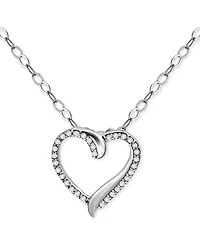 Giani Bernini Cubic Zirconia Open Heart Pendant Necklace in Sterling Silver, 16" + 2" extender, Created for Macy's
