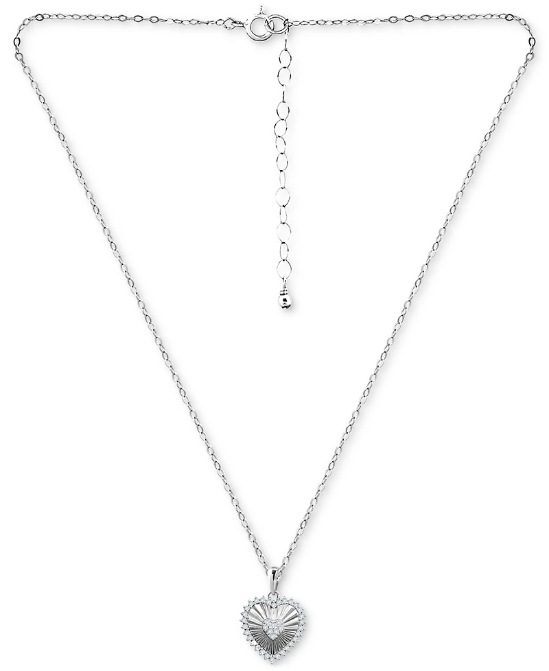 Giani Bernini Cubic Zirconia Textured Heart Pendant Necklace in Sterling Silver, 16" + 2" extender, Created for Macy's