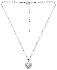 Giani Bernini Cubic Zirconia Textured Heart Pendant Necklace in Sterling Silver, 16" + 2" extender, Created for Macy's