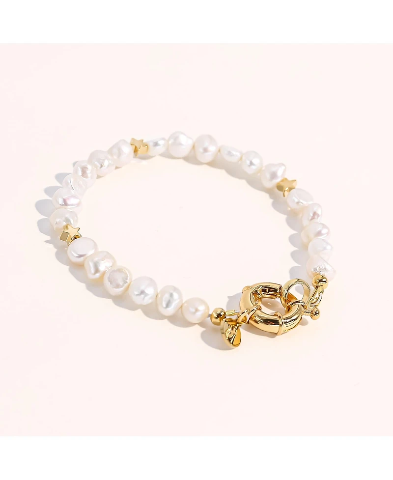 Joey Baby 18K Gold Plated Freshwater Pearl with Star and Pearl Twinkie - Twinkie Bracelet 7" For Women and Girls