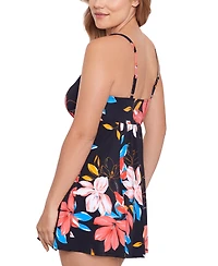 Swim Solutions Women's Floral-Print Empire Swim Dress, Created for Macy's