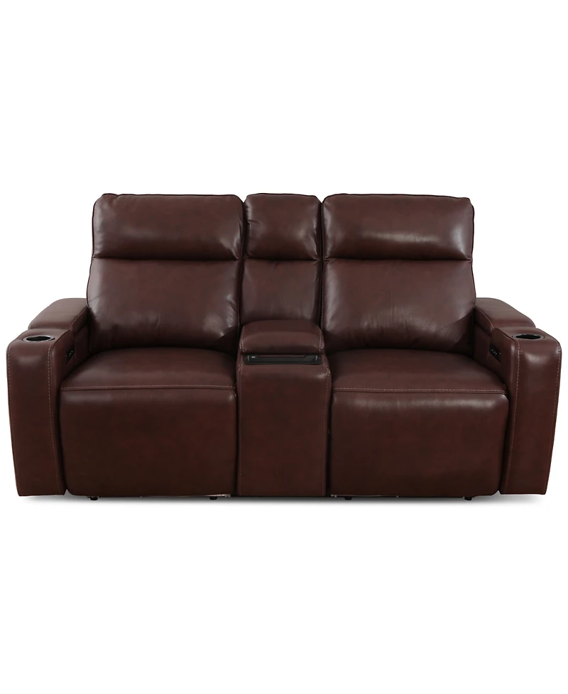 Greymel 74" Zero Gravity Leather Loveseat with Console and Power Headrests, Created for Macy's