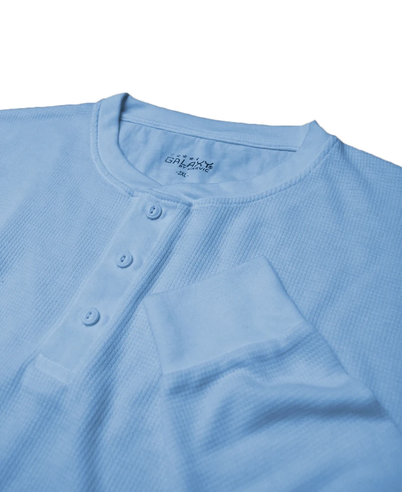 Galaxy By Harvic Men's Oversized Waffle-Knit Thermal Henley Shirt