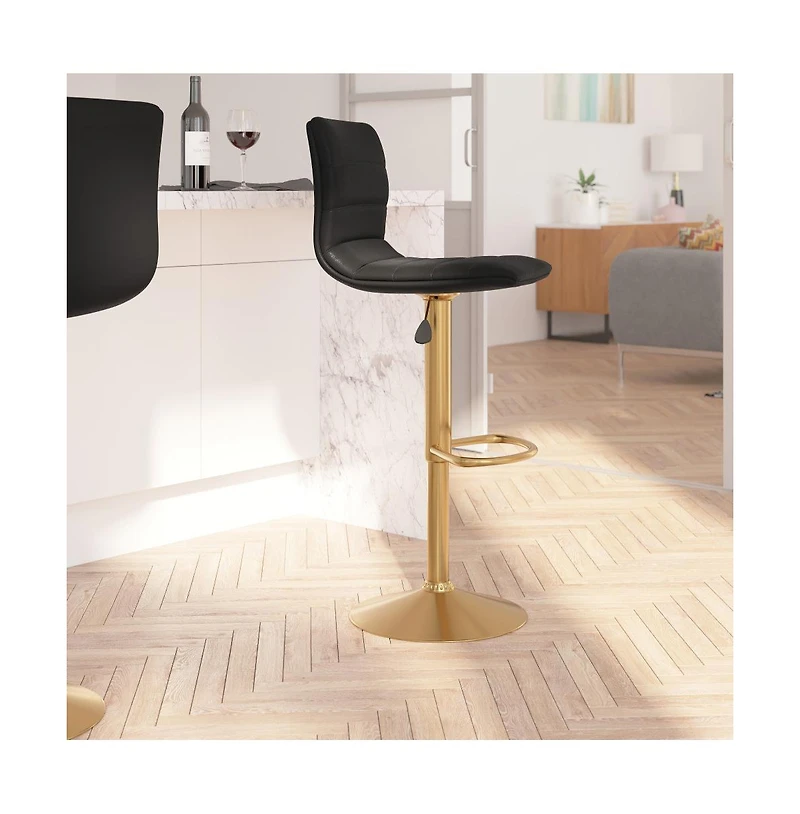 Set Of 2 Contemporary Height Adjustable Swivel Stools With Back And Pedestal Base Footrest
