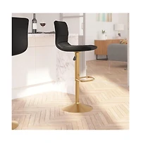 Set Of 2 Contemporary Height Adjustable Swivel Stools With Back And Pedestal Base Footrest