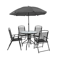 6 Piece Patio Garden Set With Table, Umbrella And 4 Folding Chairs