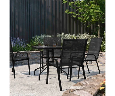 Set Of 4 Manado Series Metal Stacking Patio Chairs With Flex Comfort Material