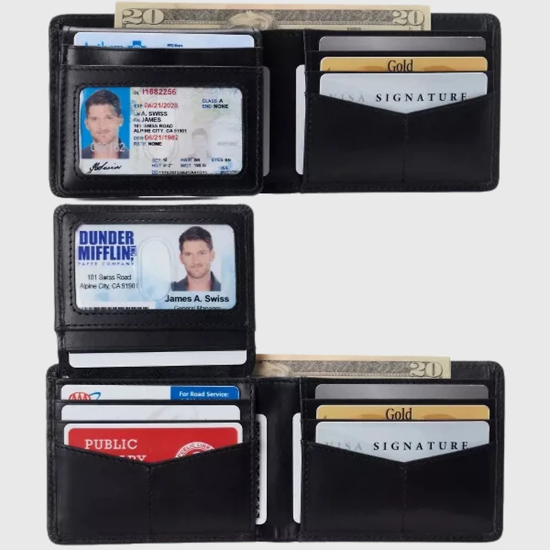 Alpine Swiss Mens Genuine Leather Rfid Safe Bifold Wallet Passcase 2 Id Windows