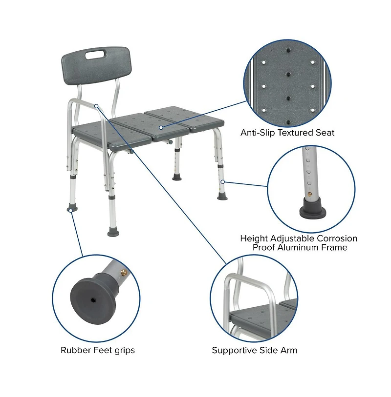 300 Lb. Capacity Adjustable Bath & Shower Medical Transfer Bench Chair