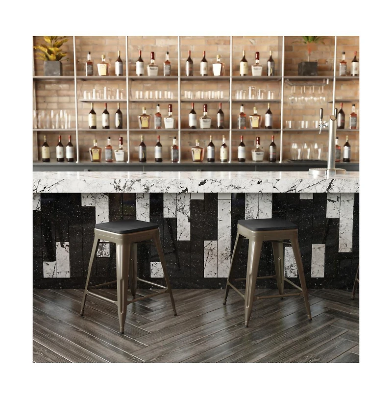 Cory Set Of Four Backless Metal Stools With All-Weather Poly Resin Seats For Indoor Use Only