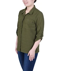 Ny Collection Petite Roll Tab Sleeve Jacquard Top