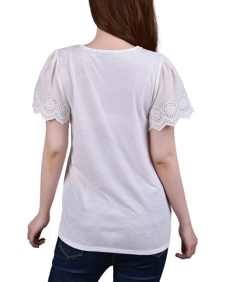 Ny Collection Petite Short Flutter Sleeve Pullover Top