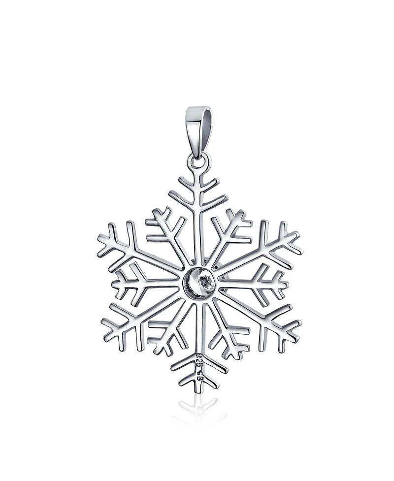 Bling Jewelry Cubic Zirconia Cz Accent Holiday Party Frozen Winter Snowflake Pendant Necklace For Sterling Silver