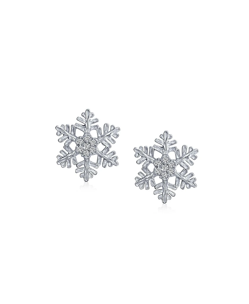 Bling Jewelry Petite Holiday Cz Cubic Zirconia Snowflake Stud Earrings Sterling Silver