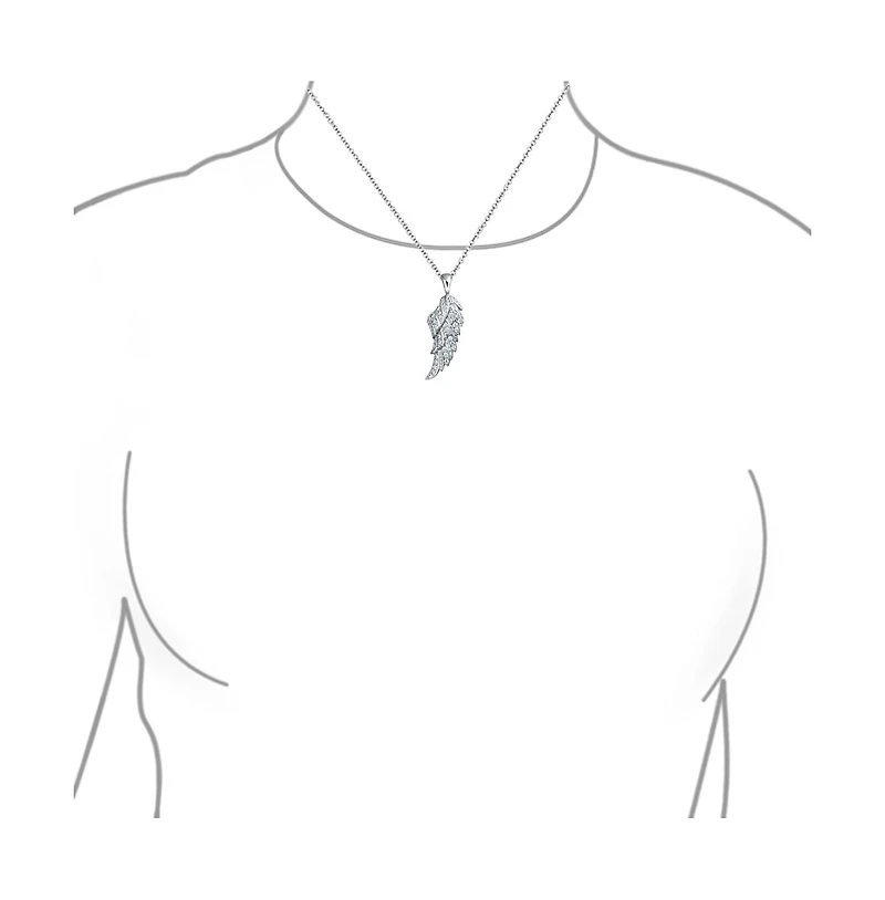 Bling Jewelry Religious Spiritual Cz Pave Accent Feather Guardian Angel Wing Pendant Necklace For Women Sterling Silver