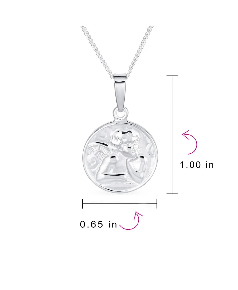 Bling Jewelry Religious Round Disc Medal Guardian Sistine Angel Cherub Pendant Necklace Sterling Silver