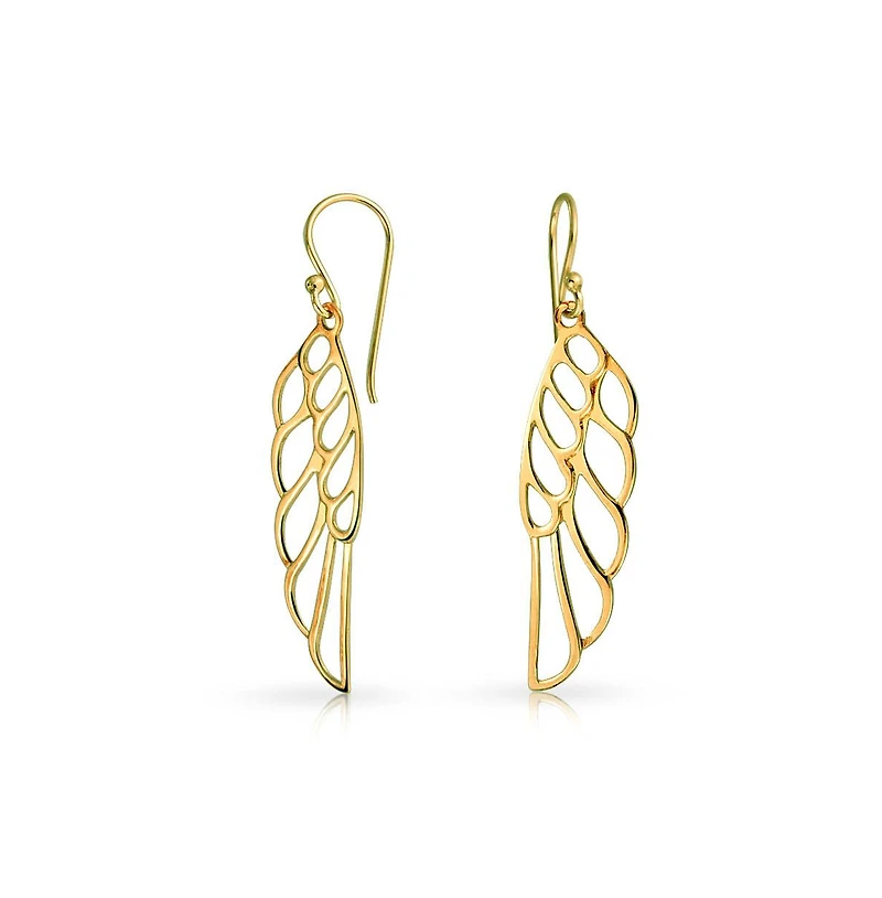 Bling Jewelry Spiritual Religious Dangle Angel Wing Feather Earrings Sterling Silver