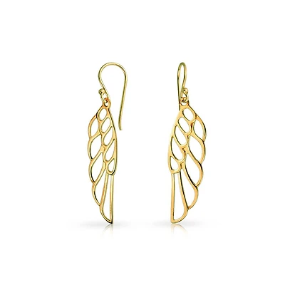 Bling Jewelry Spiritual Religious Dangle Angel Wing Feather Earrings Sterling Silver