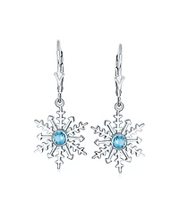 Bling Jewelry Winter Party Holiday Christmas Drop Lever back Clear Star Ice Blue Snowflake Dangle Earrings Sterling Silver