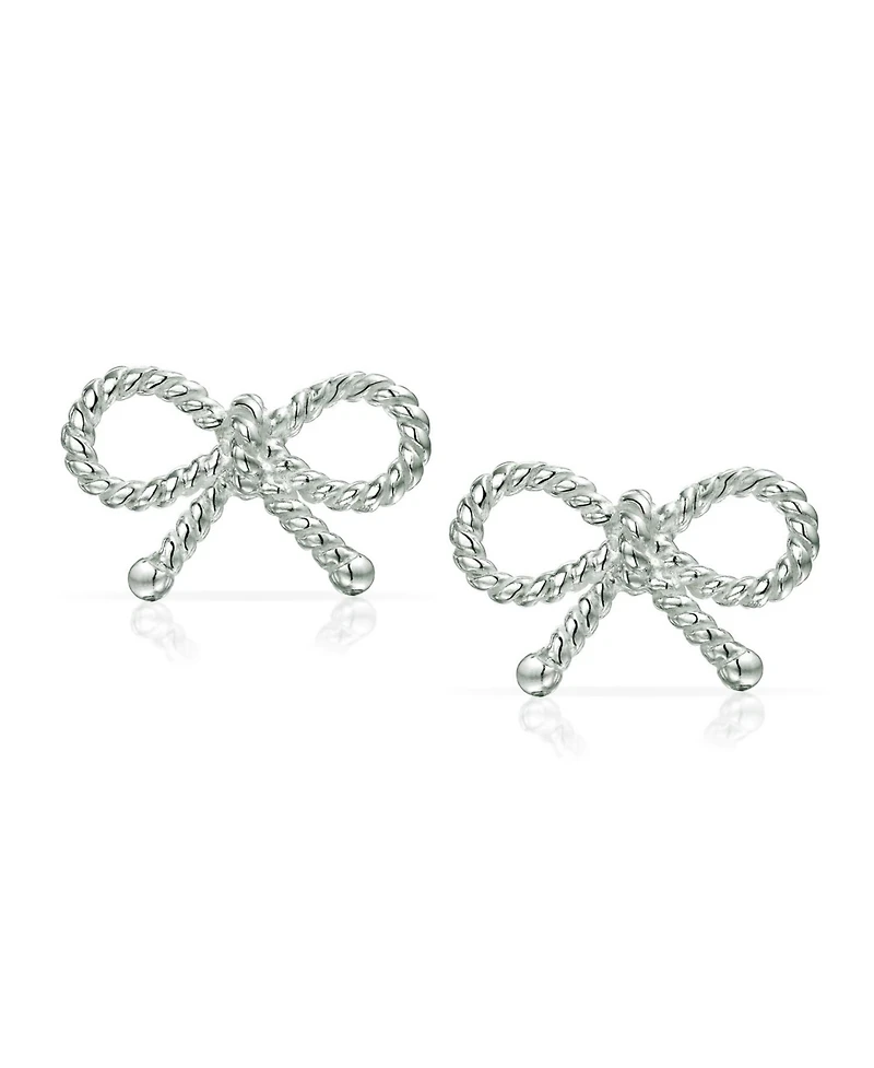 Bling Jewelry Simple Dainty Thin Twist Rope Cable Ribbon Bow Stud Earrings Rose Gold Plated .925 Sterling Silver