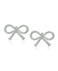 Bling Jewelry Simple Dainty Thin Twist Rope Cable Ribbon Bow Stud Earrings Rose Gold Plated .925 Sterling Silver