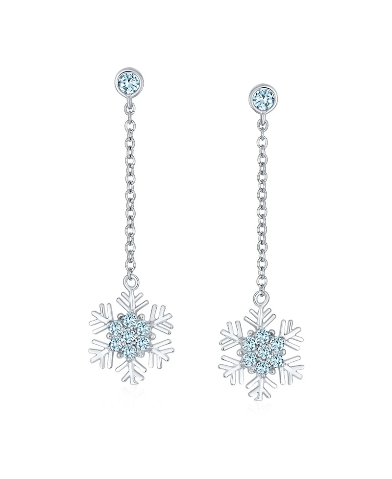 Bling Jewelry Cubic Zirconia Pave Clear or Blue Cz Christmas Holiday Party Snowflake Stud Earrings Sterling Silver