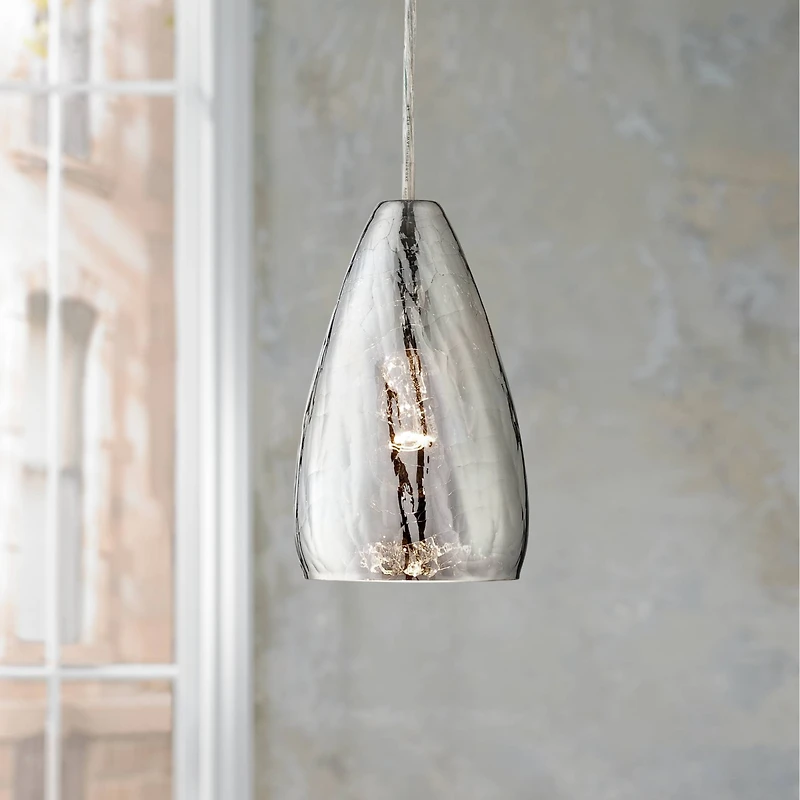 Possini Euro Design Portico Chrome Mini Pendant 5" Wide Modern Vacuum Plated Crackle Glass for Dining Room House Foyer Kitchen Island Entryway Be