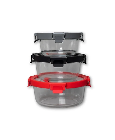 Genicook 3 Pc Containers Round Glass Container with Lid and Vent Set, Microwavable, Food container, Bisphenol A (Bpa) Free Choice