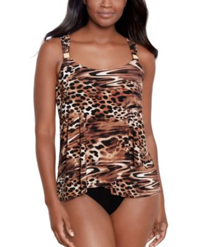 Miraclesuit Womens Ocicat Dazzle Printed Tankini Top High Waist Tummy Control Bikini Bottoms