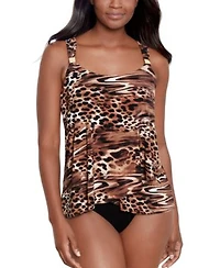 Miraclesuit Womens Ocicat Dazzle Printed Tankini Top High Waist Tummy Control Bikini Bottoms