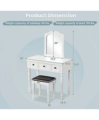 Vanity Table Set Makeup Desk Cushioned Stool 3 Drawer Large Mirror