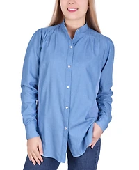 Ny Collection Petite Long Sleeve Chambray Blouse