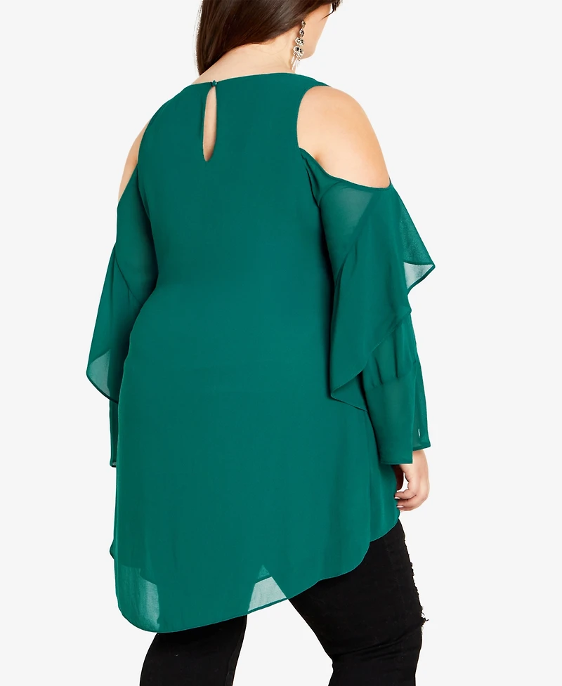 City Chic Plus Hi Lo Cold Shoulder Long Sleeve Top
