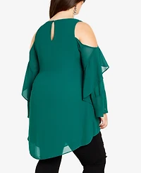 City Chic Plus Hi Lo Cold Shoulder Long Sleeve Top