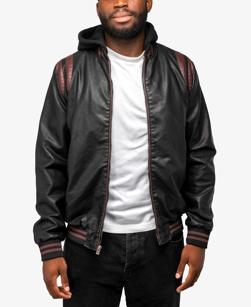 X-Ray Men's Grainy Polyurethane Hooded Jacket with Faux Shearling Lining