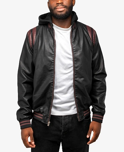 X-Ray Men's Grainy Polyurethane Hooded Jacket with Faux Shearling Lining
