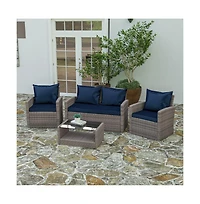 Atlas 4 Piece Patio Set Contemporary Loveseat, 2 Chair And Coffee Table Set With Back Pillows And Seat Cushions