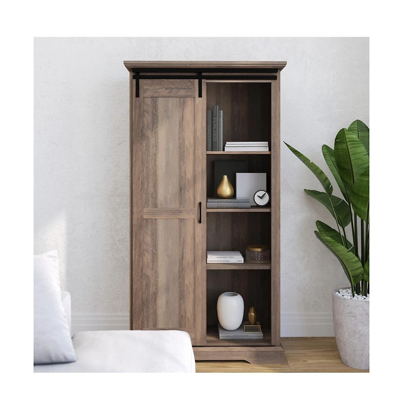 Finnoula Farmhouse Storage Cabinet, Semi-Open With Sliding Barn Door