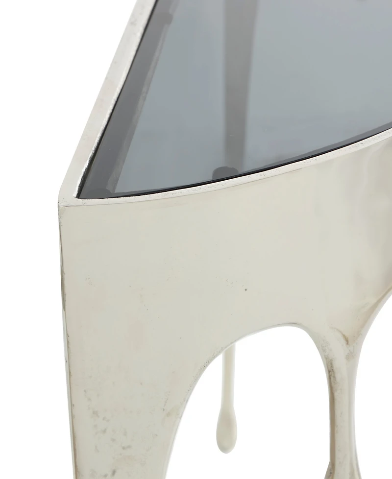 Rosemary Lane Aluminum Drip Console Table with Melting Designed Legs and Shaded Glass Top, 36" x 14" x 32"