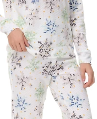 Ink+Ivy Women's Printed Microfleece V-neck Long Sleeve Top with Jogger 2 Pc Pajama Set