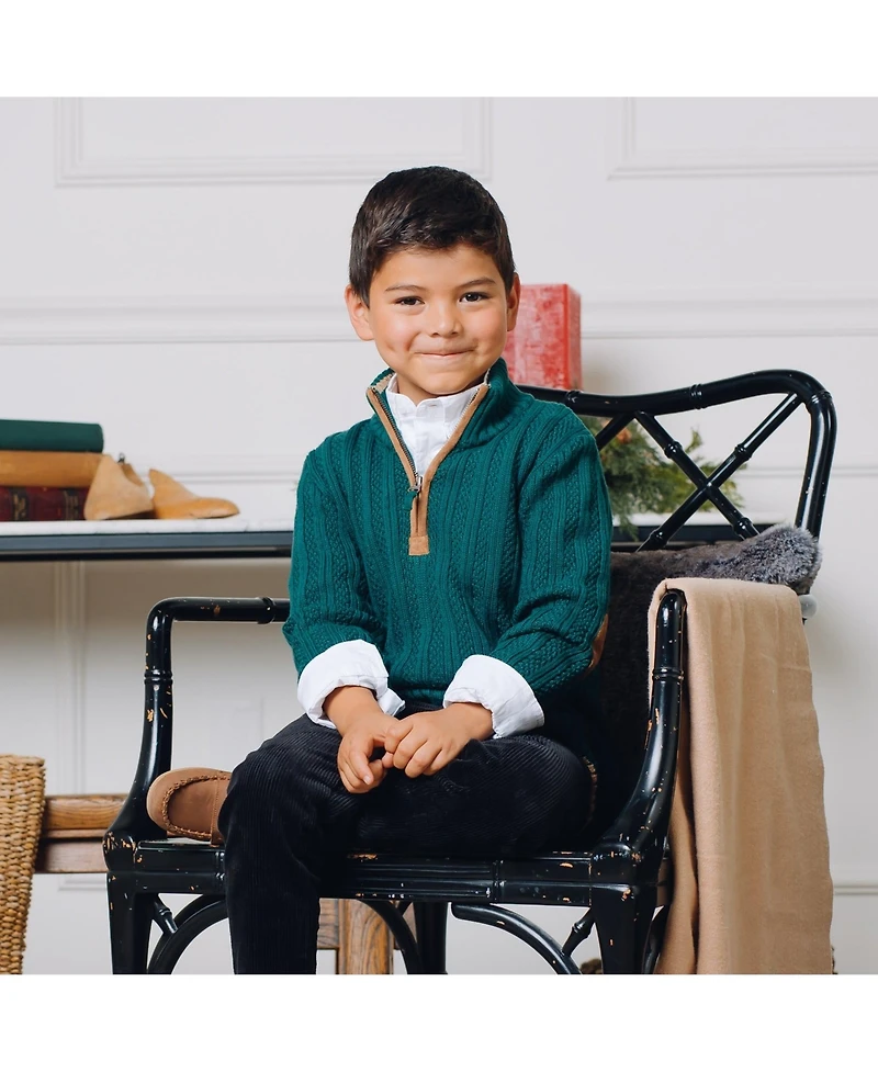 Hope & Henry Boys Organic Long Sleeve Half Zip Sweater with Suede Trim, Kids