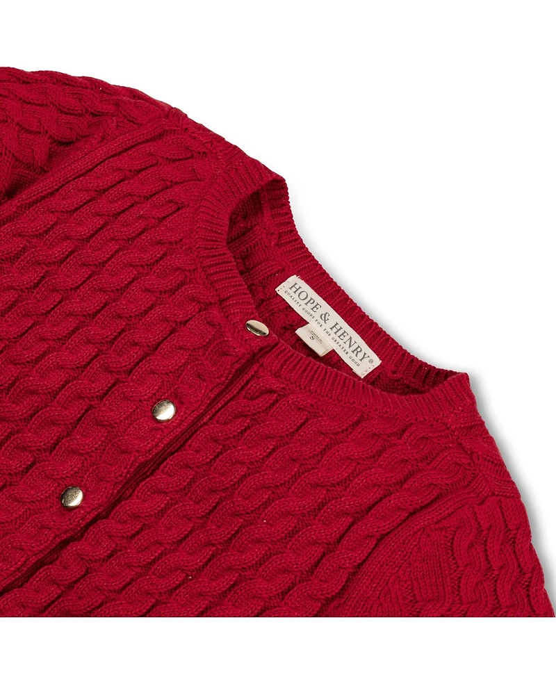 Hope & Henry Girls Long Sleeve Classic Cable Cardigan Sweater